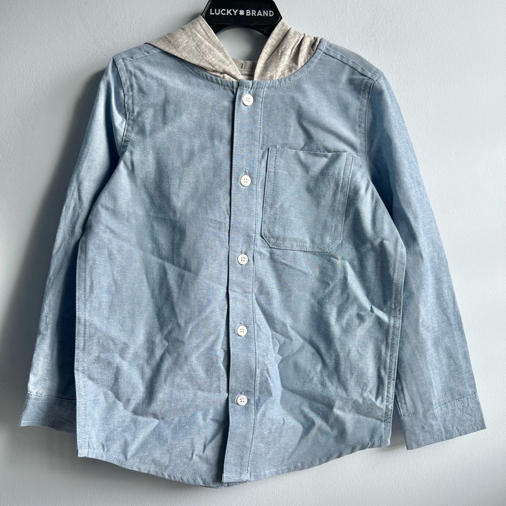 Lucky Brand Boys Hooded Blue Woven Shirt
